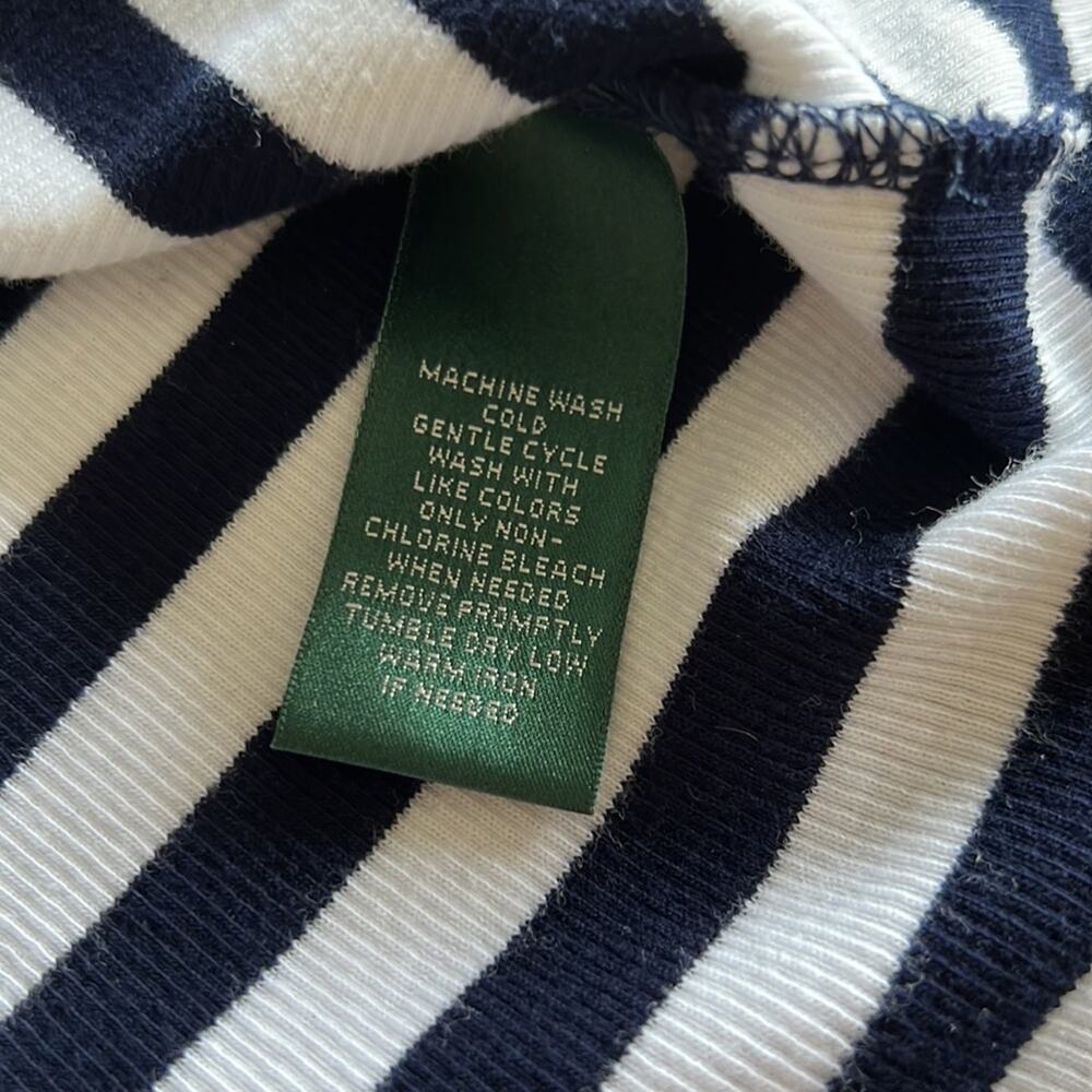 Lauren Ralph Lauren Size M Navy Blue & White Striped Knit Top Blouse - Picture 8 of 8